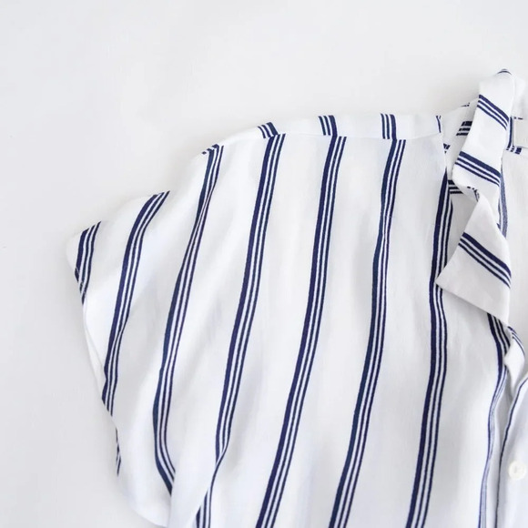 Aritzia Wilfred Free Navy & White Stripe Cropped Tie Blouse Sailor Shirt XXS - Picture 8 of 12